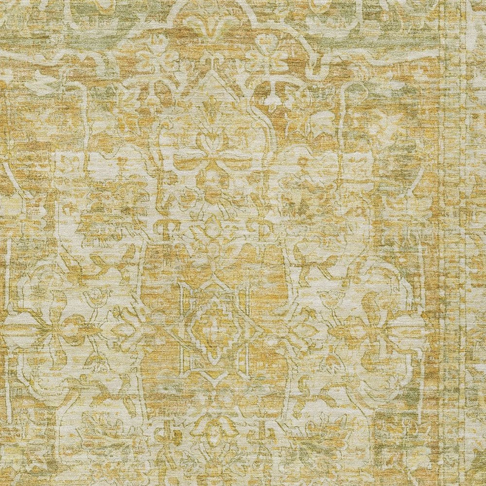 3' X 5' Tan Gold And Ivory Floral Medallion Washable Indoor Outdoor Area Rug — view 5