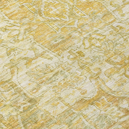 3' X 5' Tan Gold And Ivory Floral Medallion Washable Indoor Outdoor Area Rug