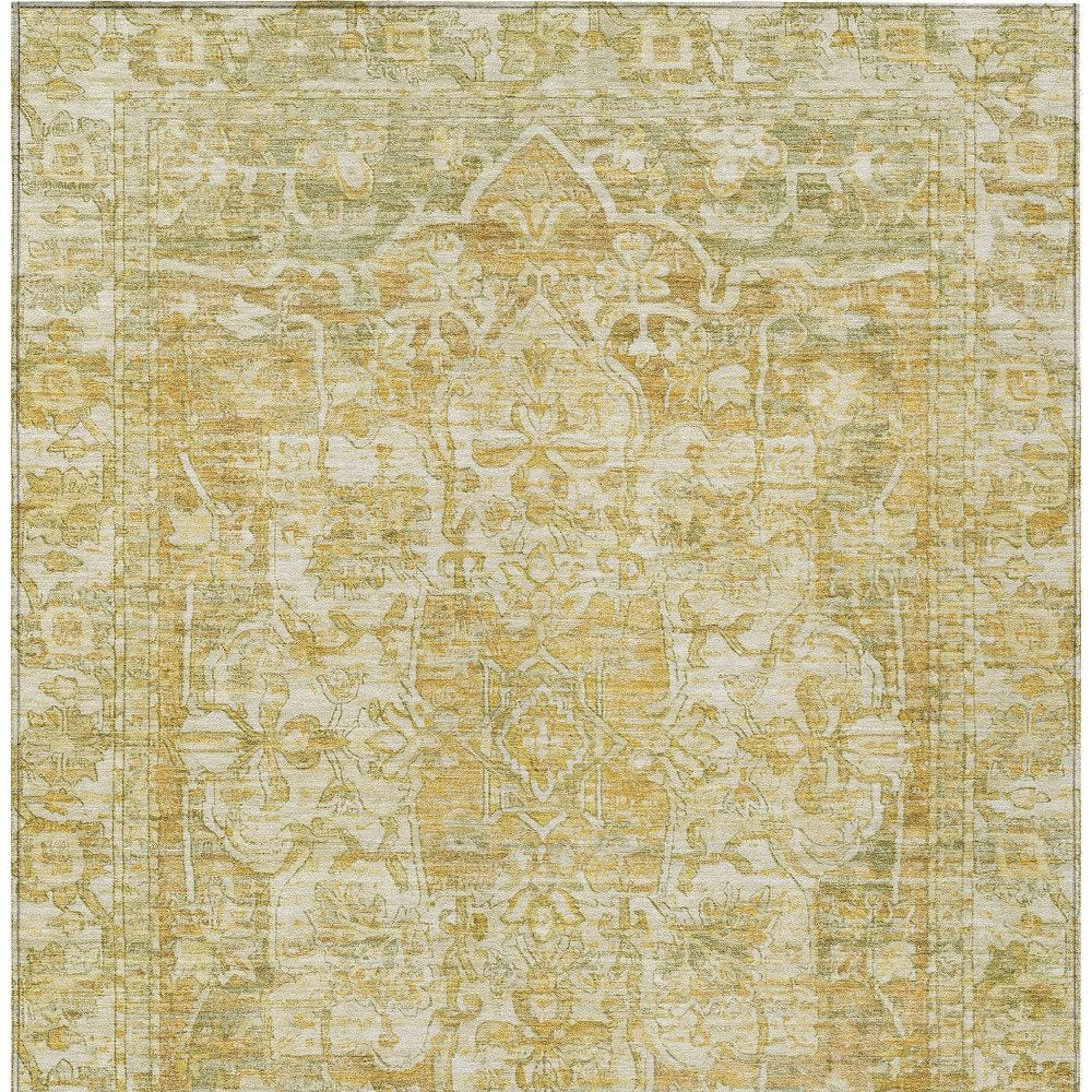 8' X 10' Tan Gold And Ivory Floral Medallion Washable Indoor Outdoor Area Rug — view 6