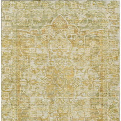8' X 10' Tan Gold And Ivory Floral Medallion Washable Indoor Outdoor Area Rug HomeRoots