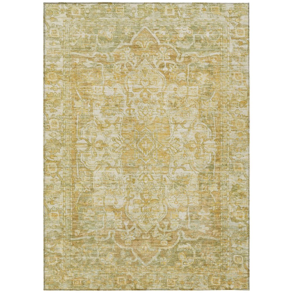 8' X 10' Tan Gold And Ivory Floral Medallion Washable Indoor Outdoor Area Rug — view 1