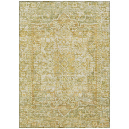 8' X 10' Tan Gold And Ivory Floral Medallion Washable Indoor Outdoor Area Rug HomeRoots