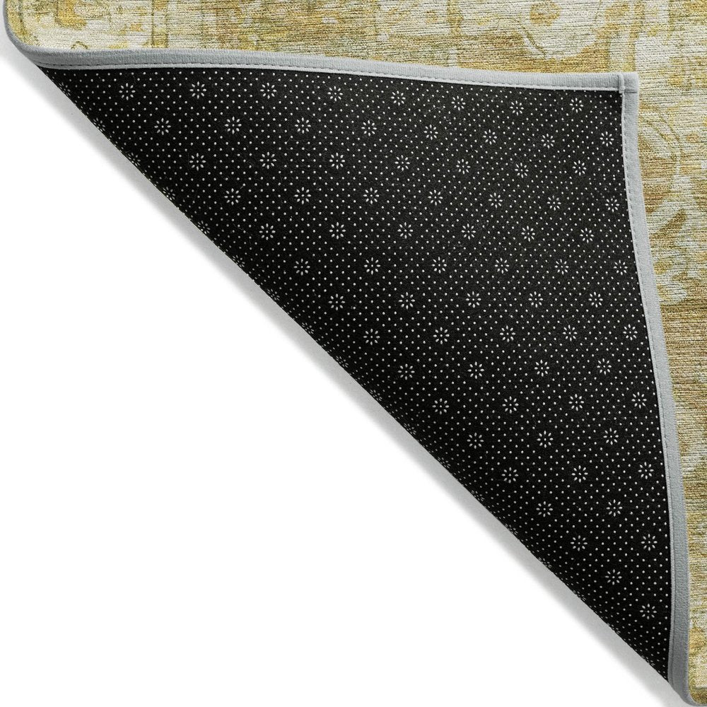 8' X 10' Tan Gold And Ivory Floral Medallion Washable Indoor Outdoor Area Rug — view 2