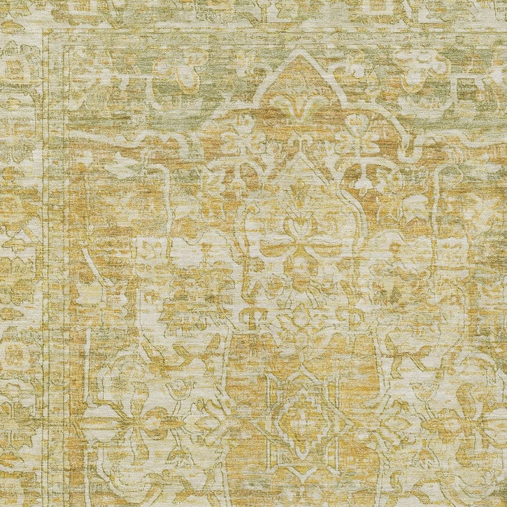 8' X 10' Tan Gold And Ivory Floral Medallion Washable Indoor Outdoor Area Rug HomeRoots