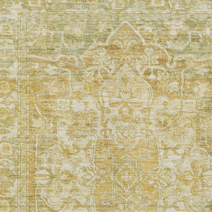 8' X 10' Tan Gold And Ivory Floral Medallion Washable Indoor Outdoor Area Rug HomeRoots