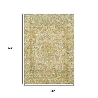 9' X 12' Tan Gold And Ivory Floral Medallion Washable Indoor Outdoor Area Rug HomeRoots