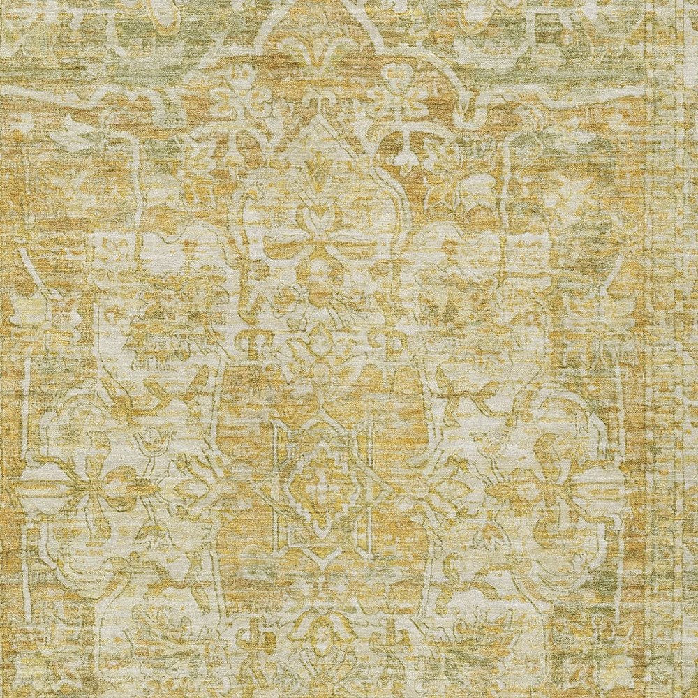 9' X 12' Tan Gold And Ivory Floral Medallion Washable Indoor Outdoor Area Rug HomeRoots