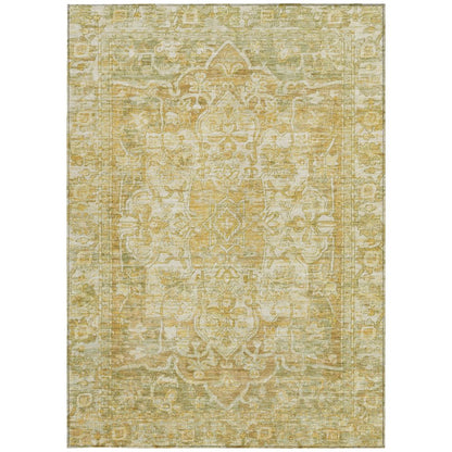 10' X 14' Tan Gold And Ivory Floral Medallion Washable Indoor Outdoor Area Rug HomeRoots