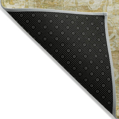 10' X 14' Tan Gold And Ivory Floral Medallion Washable Indoor Outdoor Area Rug HomeRoots