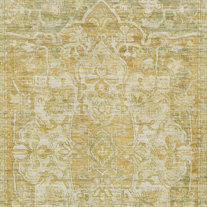 10' X 14' Tan Gold And Ivory Floral Medallion Washable Indoor Outdoor Area Rug HomeRoots