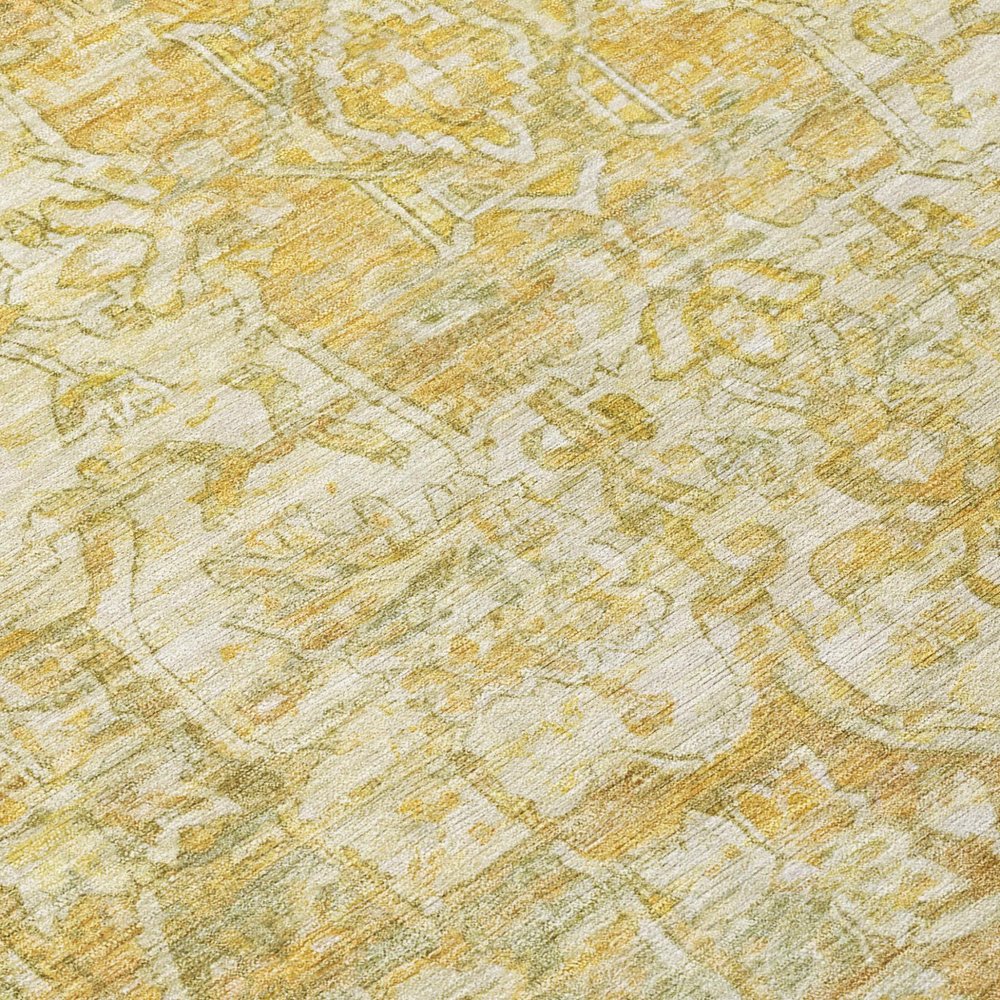 10' X 14' Tan Gold And Ivory Floral Medallion Washable Indoor Outdoor Area Rug HomeRoots