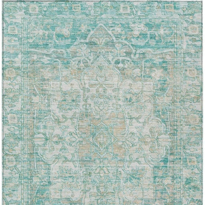 3' X 5' Teal Blue And Ivory Floral Medallion Washable Indoor Outdoor Area Rug HomeRoots