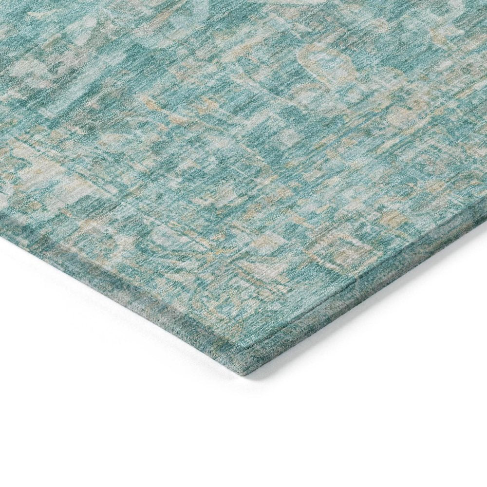 3' X 5' Teal Blue And Ivory Floral Medallion Washable Indoor Outdoor Area Rug HomeRoots