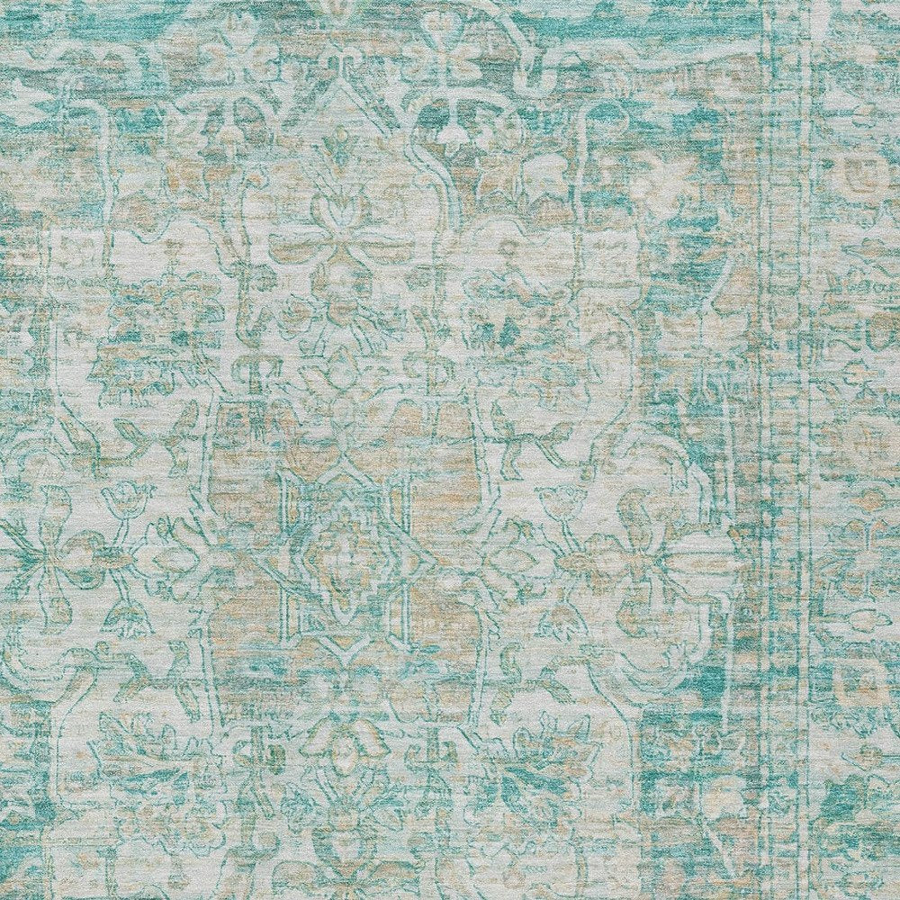 3' X 5' Teal Blue And Ivory Floral Medallion Washable Indoor Outdoor Area Rug — view 4