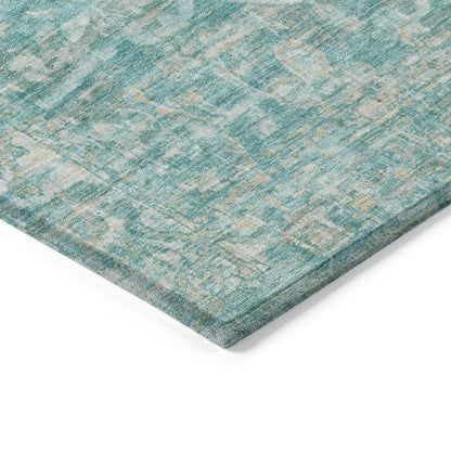 5' X 8' Teal Blue And Ivory Floral Medallion Washable Indoor Outdoor Area Rug HomeRoots