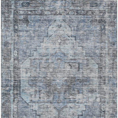 3' X 5' Blue Gray And Ivory Oriental Washable Indoor Outdoor Area Rug