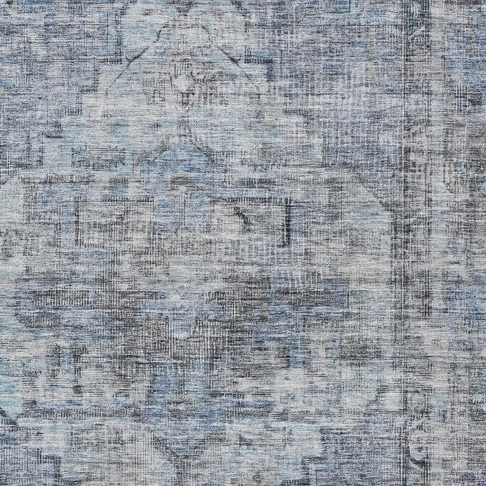 3' X 5' Blue Gray And Ivory Oriental Washable Indoor Outdoor Area Rug — view 9