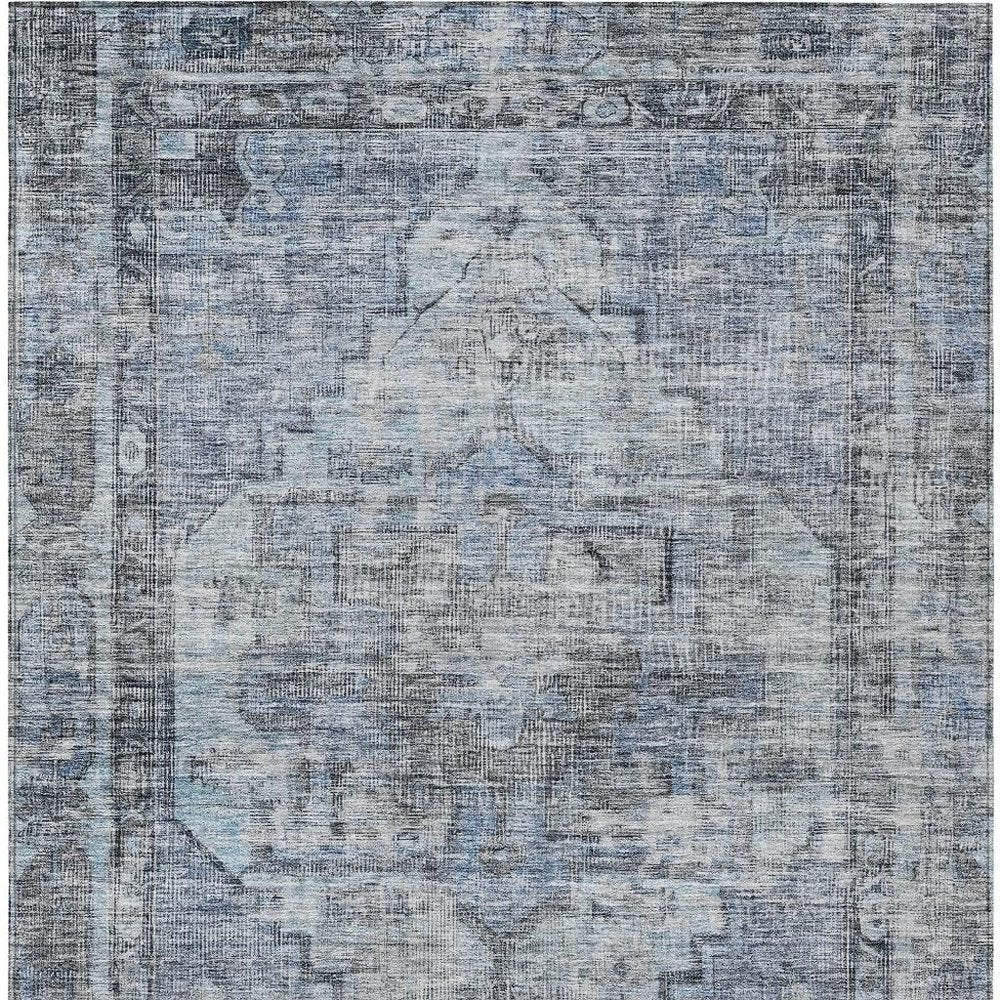 3' X 5' Blue Gray And Ivory Oriental Washable Indoor Outdoor Area Rug — view 10