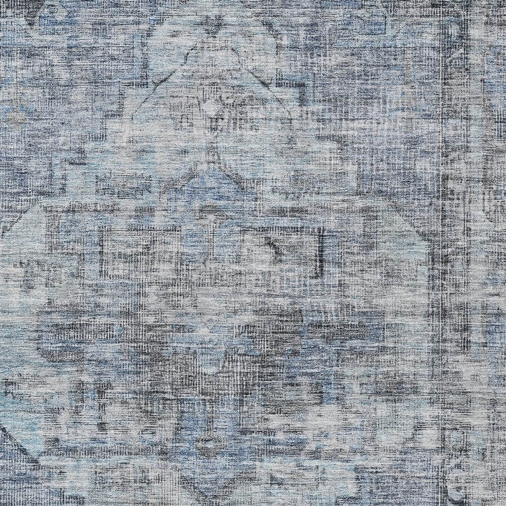 3' X 5' Blue Gray And Ivory Oriental Washable Indoor Outdoor Area Rug
