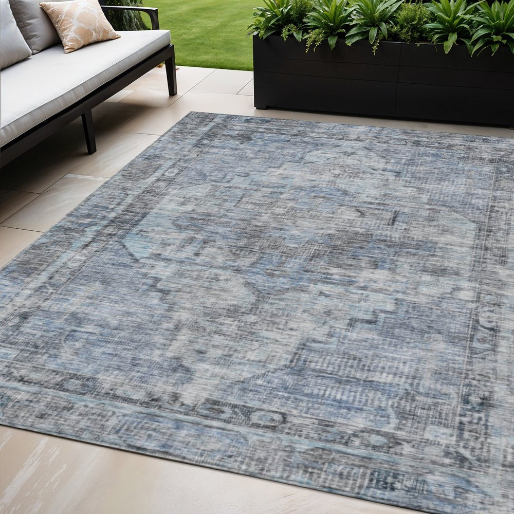 5' X 8' Blue Gray And Ivory Oriental Washable Indoor Outdoor Area Rug HomeRoots