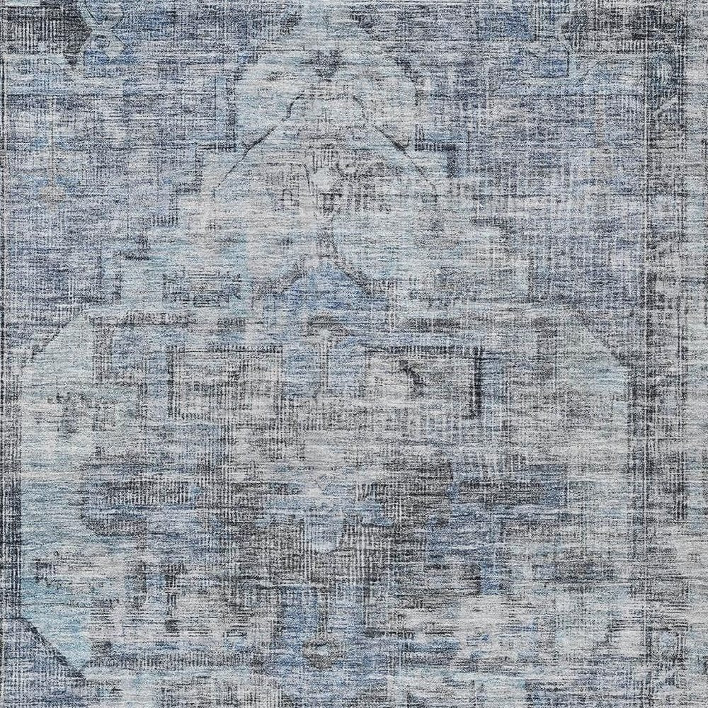 5' X 8' Blue Gray And Ivory Oriental Washable Indoor Outdoor Area Rug — view 9