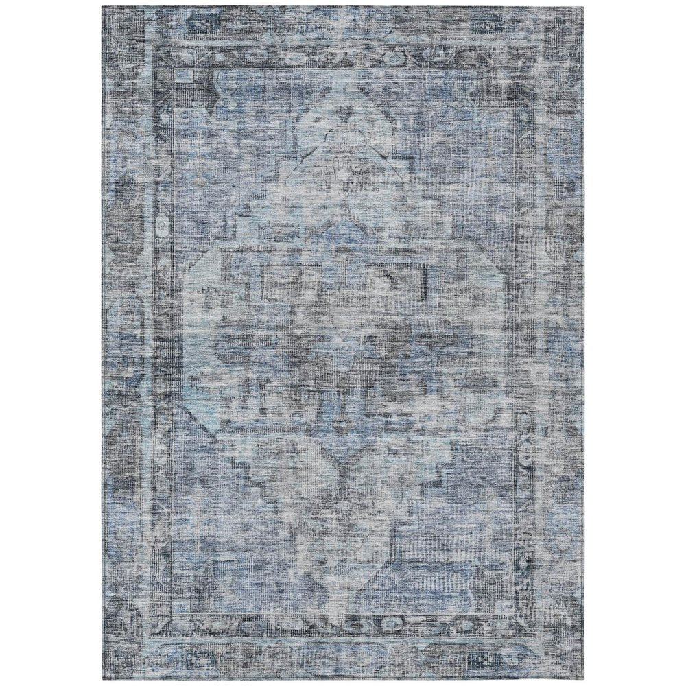 5' X 8' Blue Gray And Ivory Oriental Washable Indoor Outdoor Area Rug HomeRoots