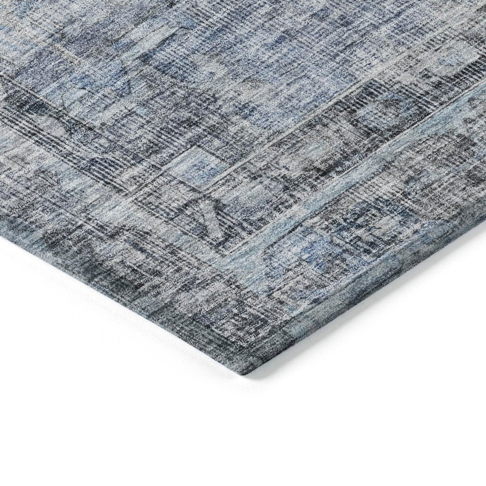 8' Blue Gray And Ivory Round Oriental Washable Indoor Outdoor Area Rug HomeRoots