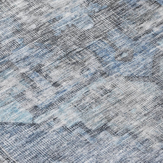 8' Blue Gray And Ivory Round Oriental Washable Indoor Outdoor Area Rug