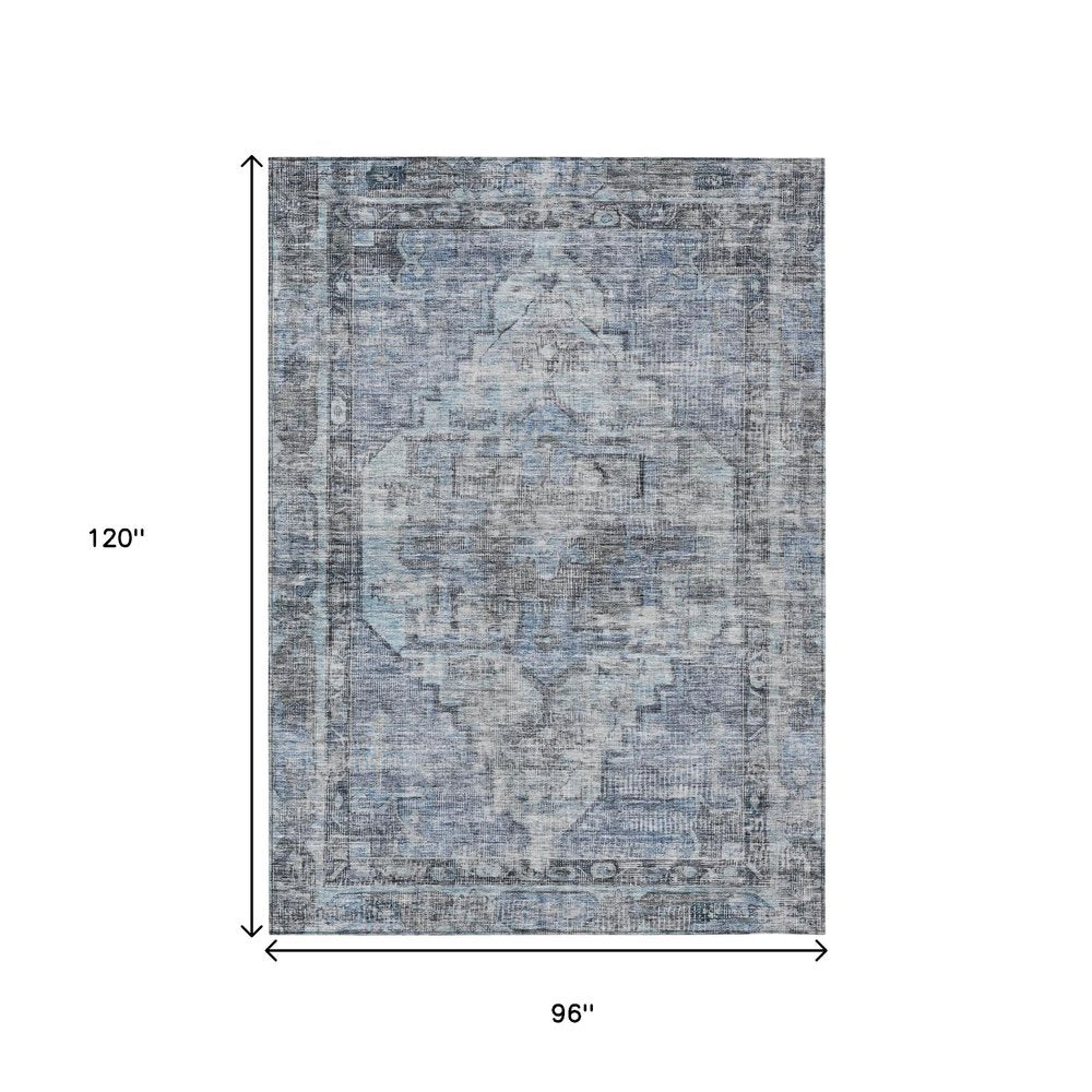 8' X 10' Blue Gray And Ivory Oriental Washable Indoor Outdoor Area Rug HomeRoots