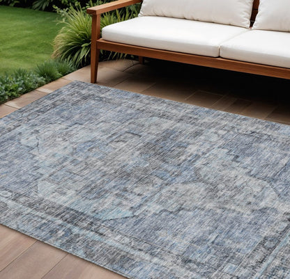 8' X 10' Blue Gray And Ivory Oriental Washable Indoor Outdoor Area Rug HomeRoots