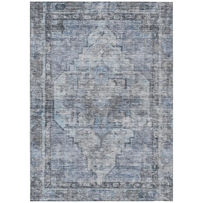 8' X 10' Blue Gray And Ivory Oriental Washable Indoor Outdoor Area Rug HomeRoots