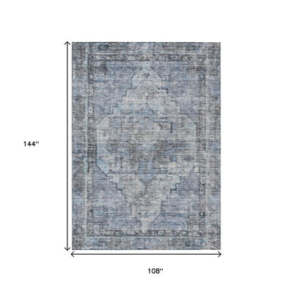 9' X 12' Blue Gray And Ivory Oriental Washable Indoor Outdoor Area Rug HomeRoots