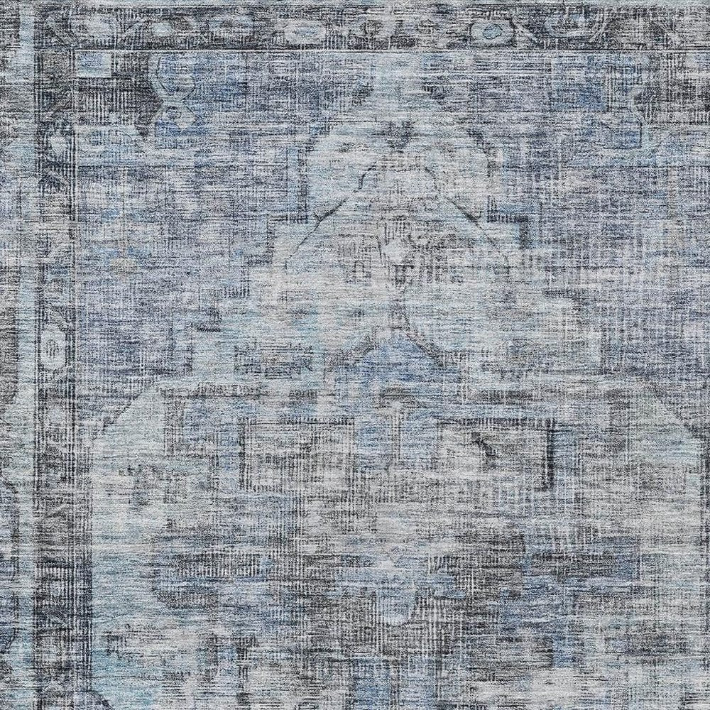 9' X 12' Blue Gray And Ivory Oriental Washable Indoor Outdoor Area Rug — view 8