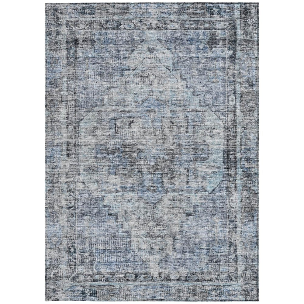 9' X 12' Blue Gray And Ivory Oriental Washable Indoor Outdoor Area Rug — view 4