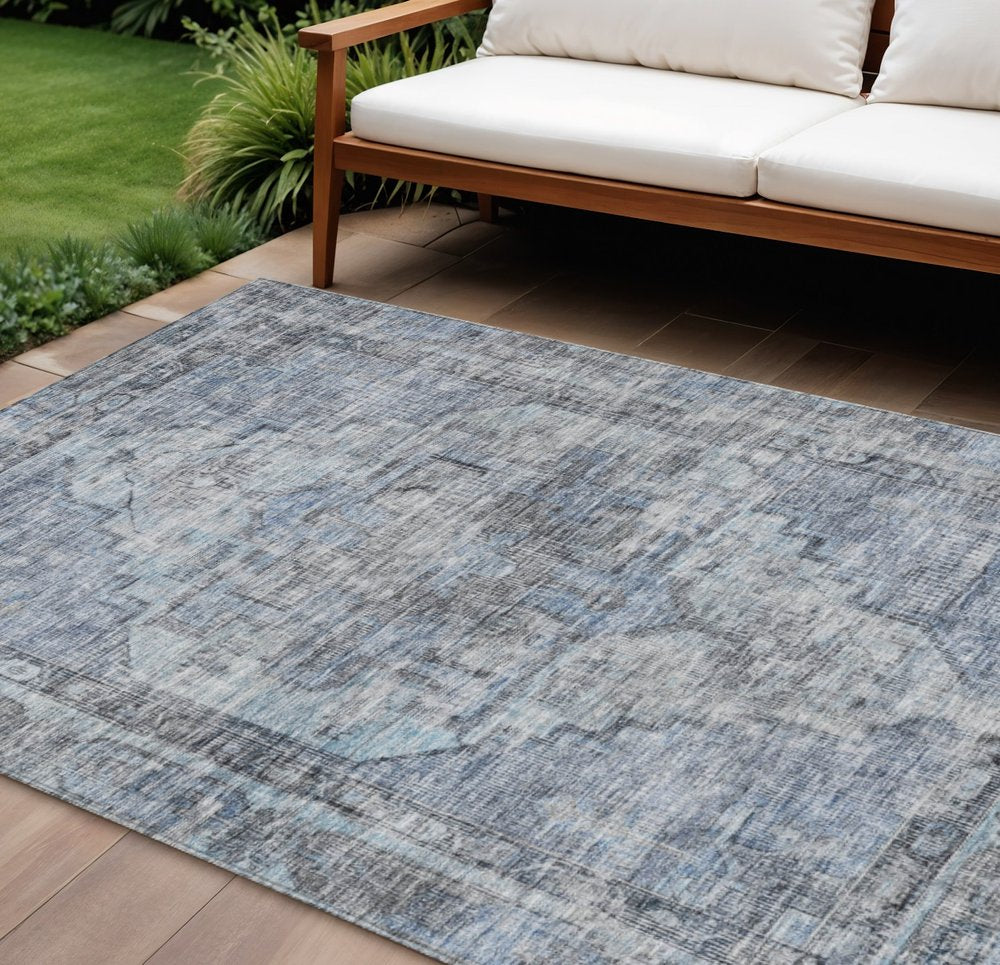 10' X 14' Blue Gray And Ivory Oriental Washable Indoor Outdoor Area Rug HomeRoots