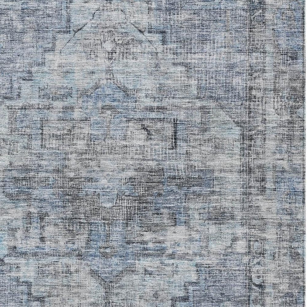 10' X 14' Blue Gray And Ivory Oriental Washable Indoor Outdoor Area Rug — view 9