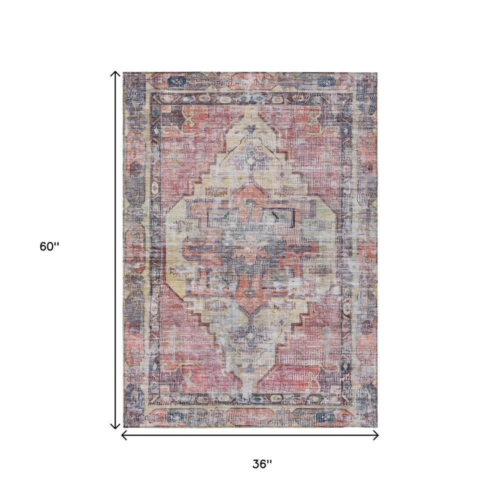 3' X 5' Rust Gray And Mauve Oriental Washable Indoor Outdoor Area Rug HomeRoots