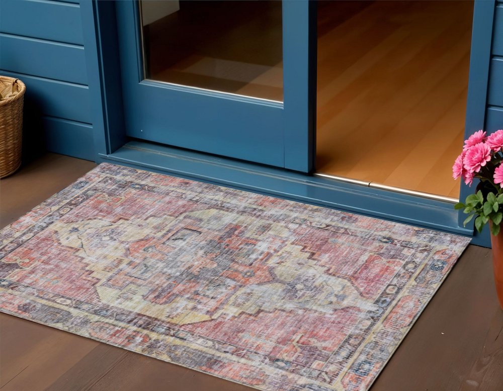 3' X 5' Rust Gray And Mauve Oriental Washable Indoor Outdoor Area Rug HomeRoots