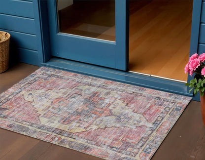 3' X 5' Rust Gray And Mauve Oriental Washable Indoor Outdoor Area Rug HomeRoots