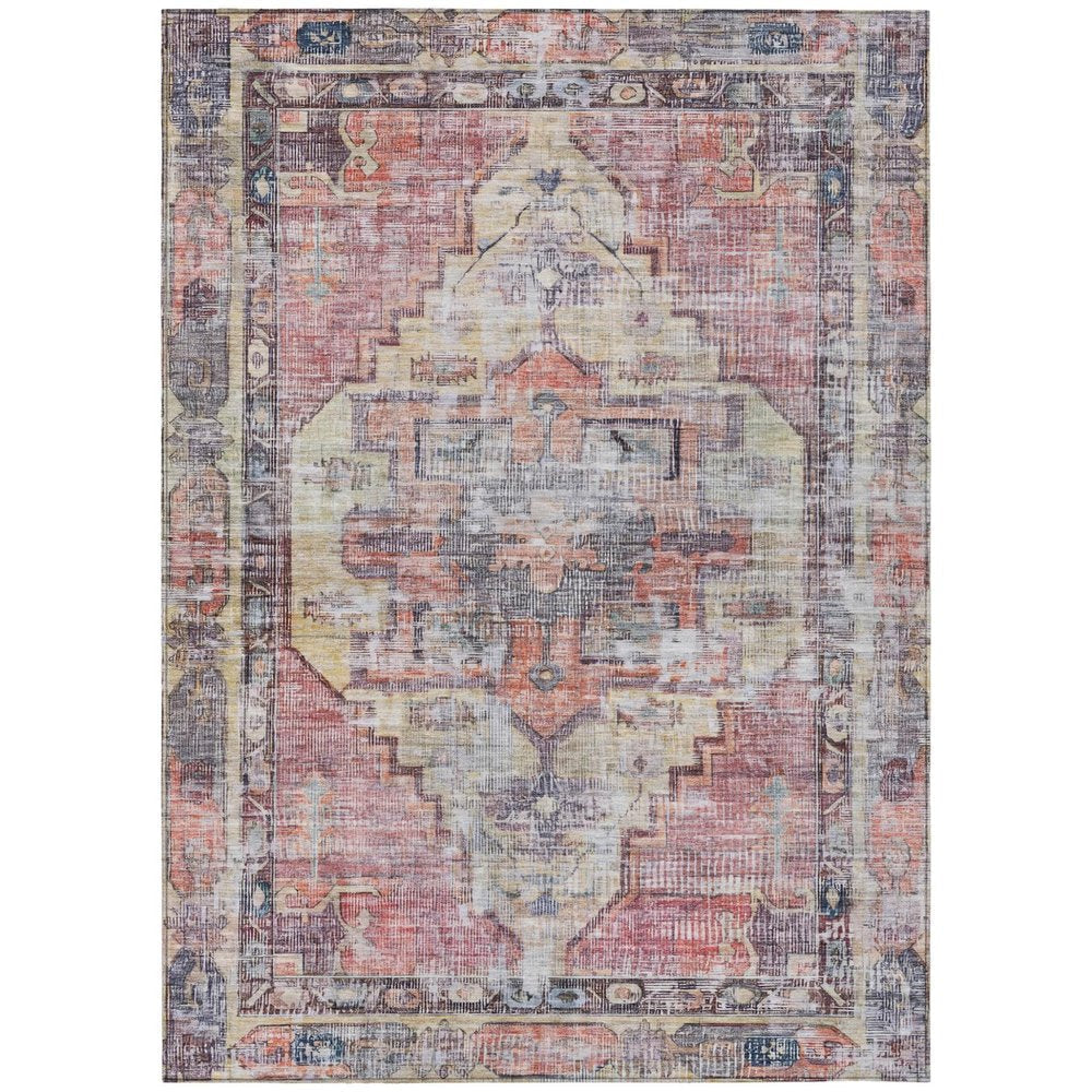 3' X 5' Rust Gray And Mauve Oriental Washable Indoor Outdoor Area Rug — view 1