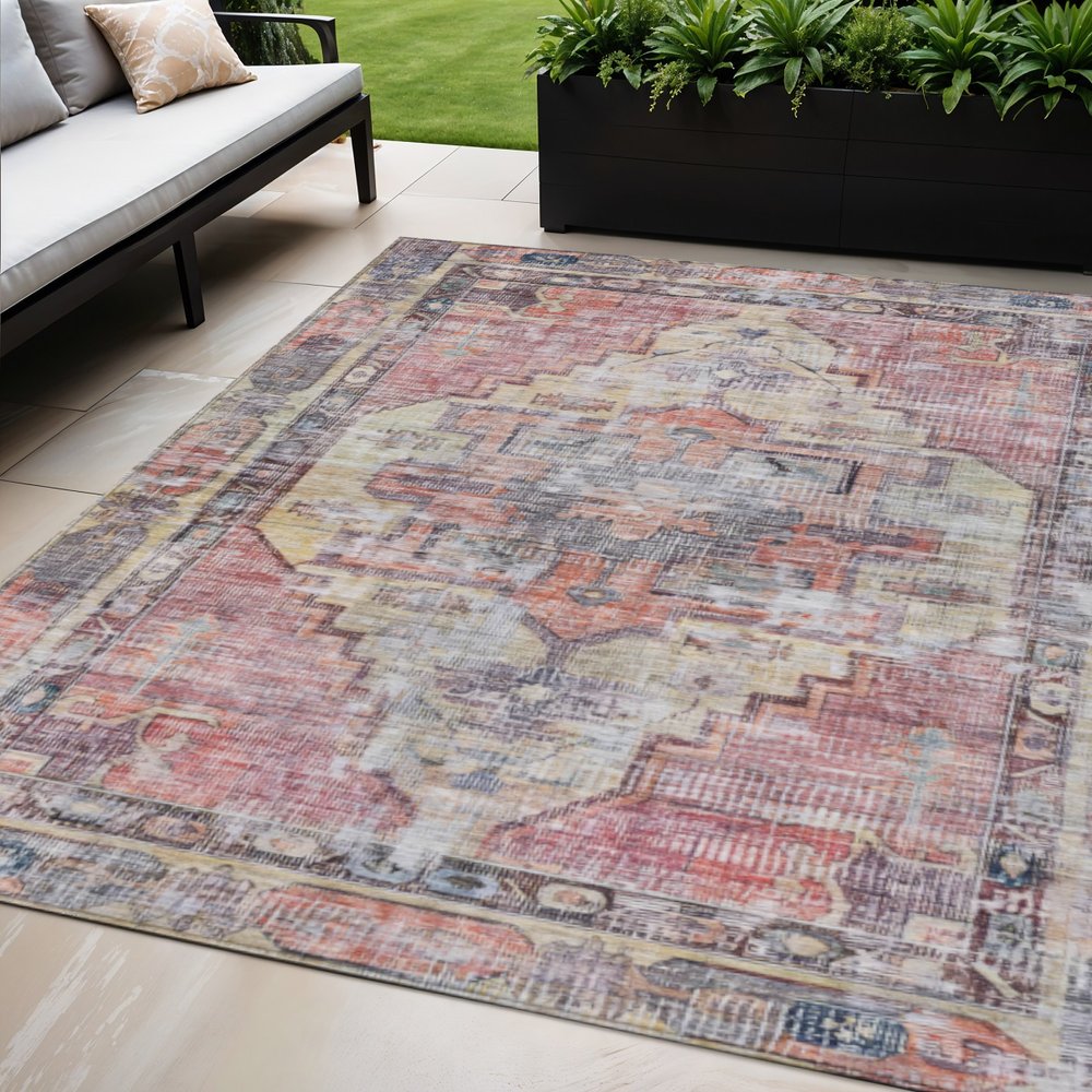 5' X 8' Rust Gray And Mauve Oriental Washable Indoor Outdoor Area Rug HomeRoots