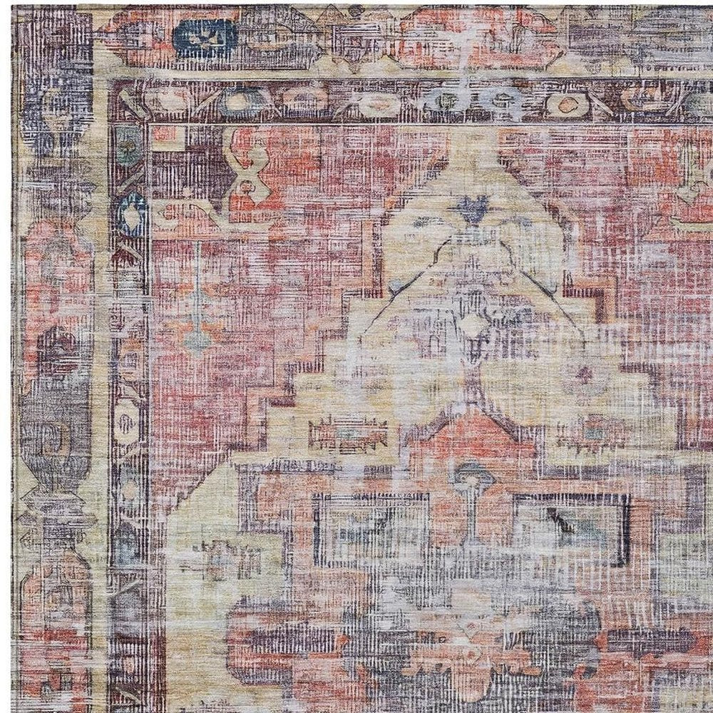 5' X 8' Rust Gray And Mauve Oriental Washable Indoor Outdoor Area Rug — view 18