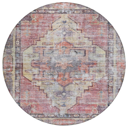 8' Rust Gray And Mauve Round Oriental Washable Indoor Outdoor Area Rug HomeRoots