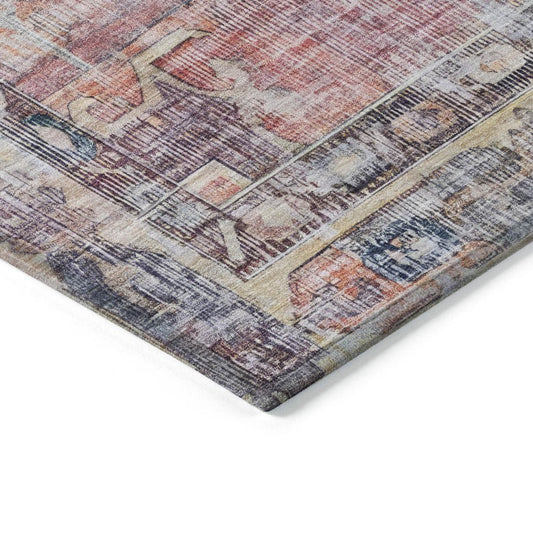 8' Rust Gray And Mauve Round Oriental Washable Indoor Outdoor Area Rug