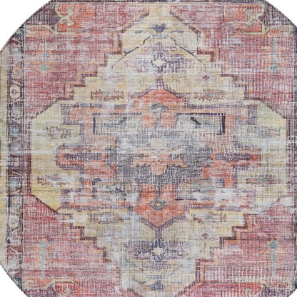 8' Rust Gray And Mauve Round Oriental Washable Indoor Outdoor Area Rug HomeRoots