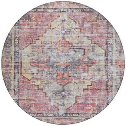 8' Rust Gray And Mauve Round Oriental Washable Indoor Outdoor Area Rug HomeRoots