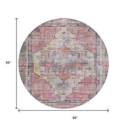 8' Rust Gray And Mauve Round Oriental Washable Indoor Outdoor Area Rug HomeRoots