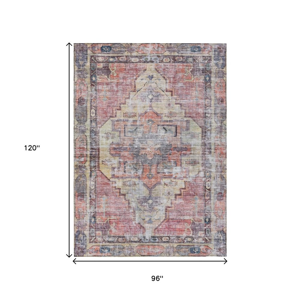 8' X 10' Rust Gray And Mauve Oriental Washable Indoor Outdoor Area Rug HomeRoots