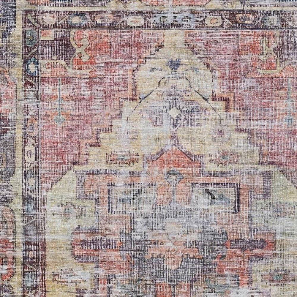 8' X 10' Rust Gray And Mauve Oriental Washable Indoor Outdoor Area Rug — view 9