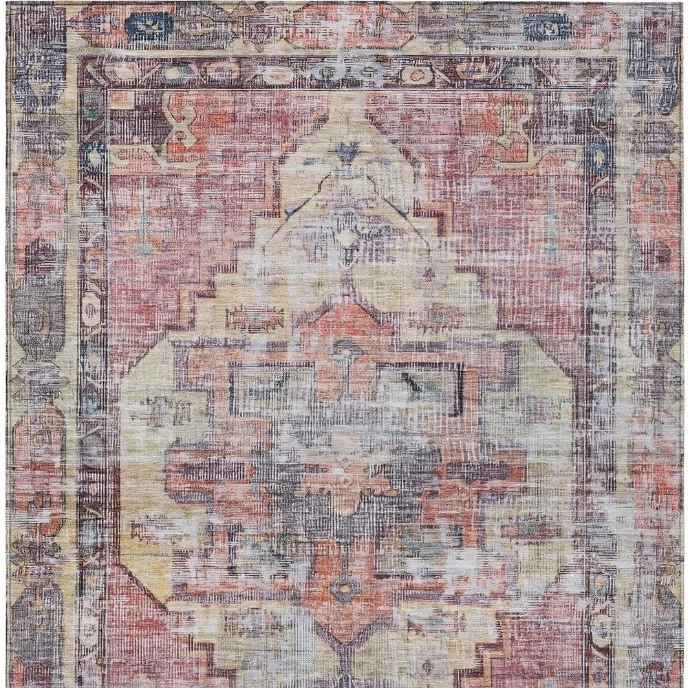 8' X 10' Rust Gray And Mauve Oriental Washable Indoor Outdoor Area Rug — view 10